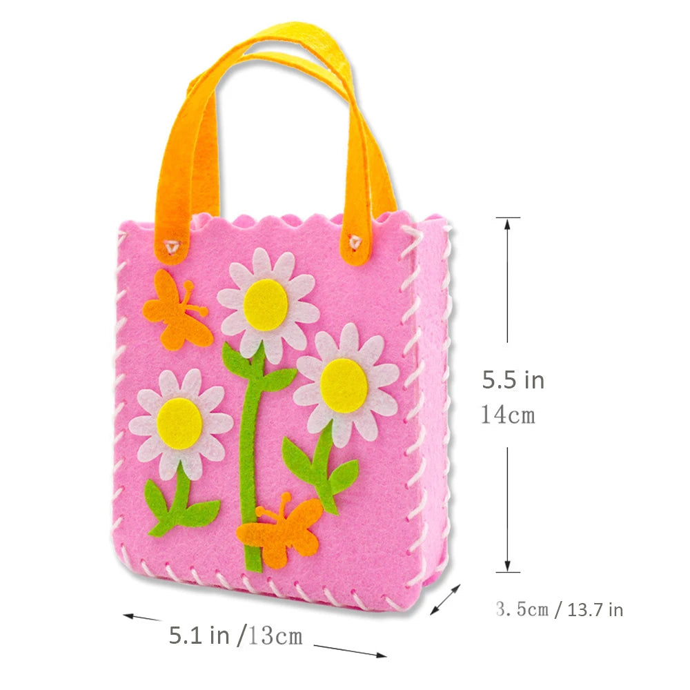 Sewing Joy Handmade Bag Cartoon Fabric Handbags Set DIY Sewing Toys  Non-woven Animal Butterfly Flower Bags Girls Craft Gifts