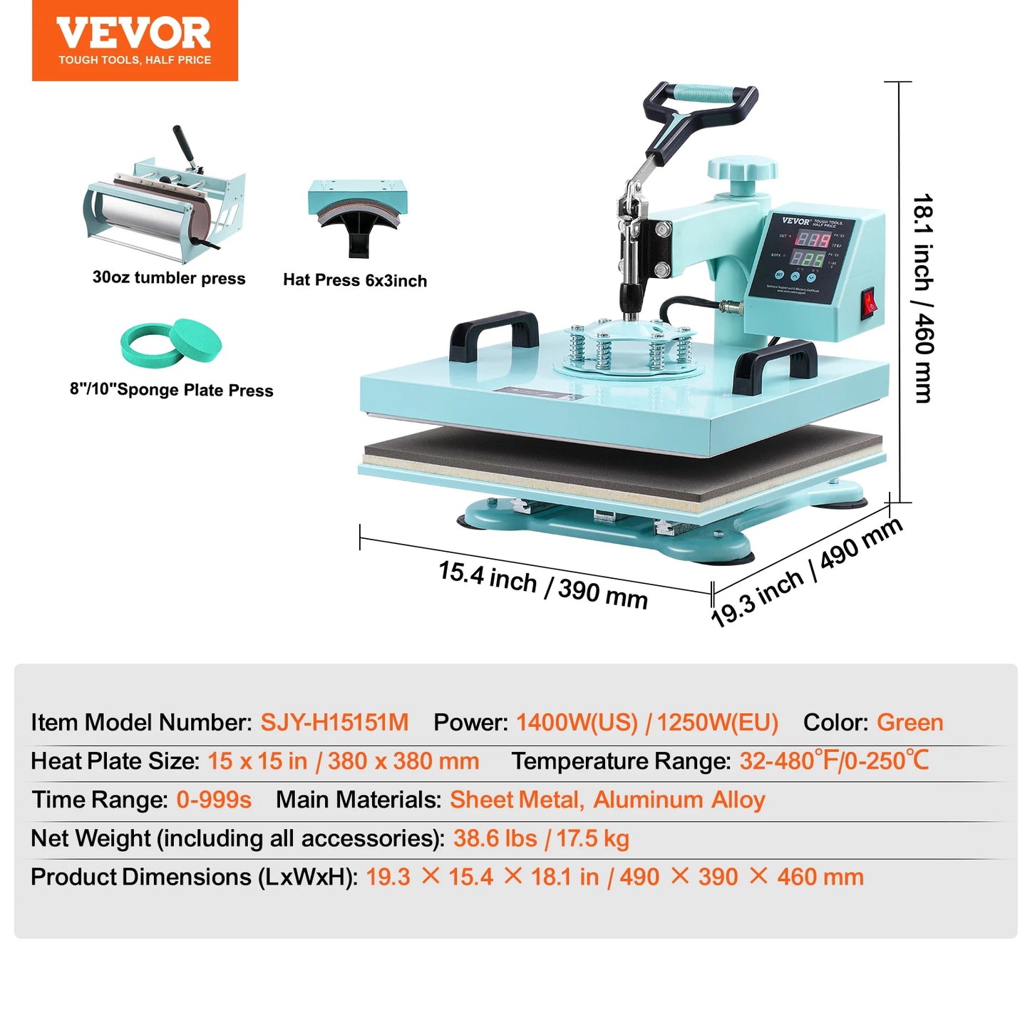 VEVOR Heat Press Machine  T-Shirts/Mugs/Hats/Plates Pink