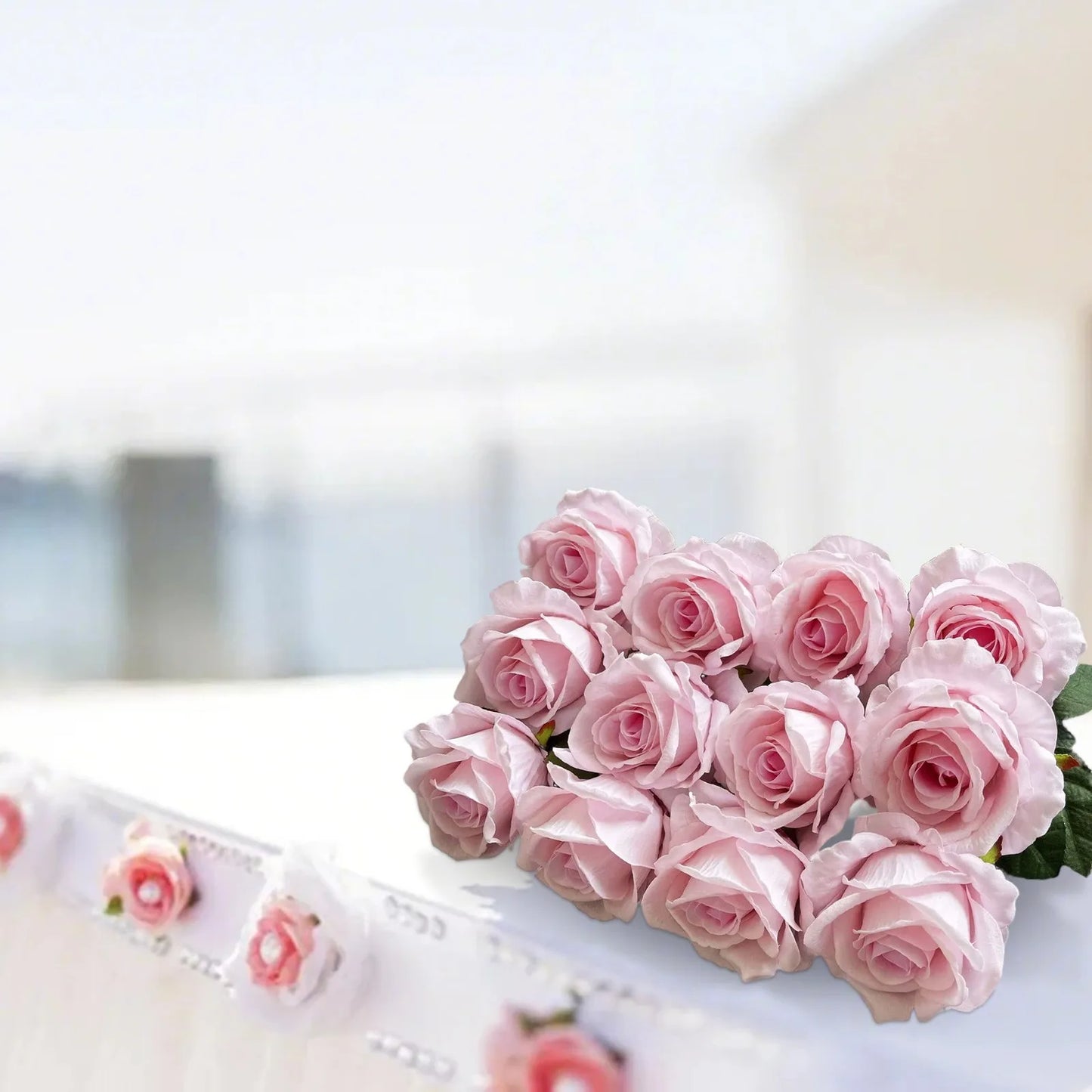 (12PC) Artificial Red Roses Silk Roses With Stems