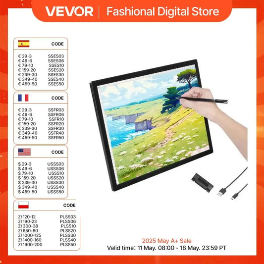 VEVOR Light Board A2/A3/A4 LED Light Pad Rechargeable Light Table for Tracing Light Box for Diamond Painting/Animation/Sketching