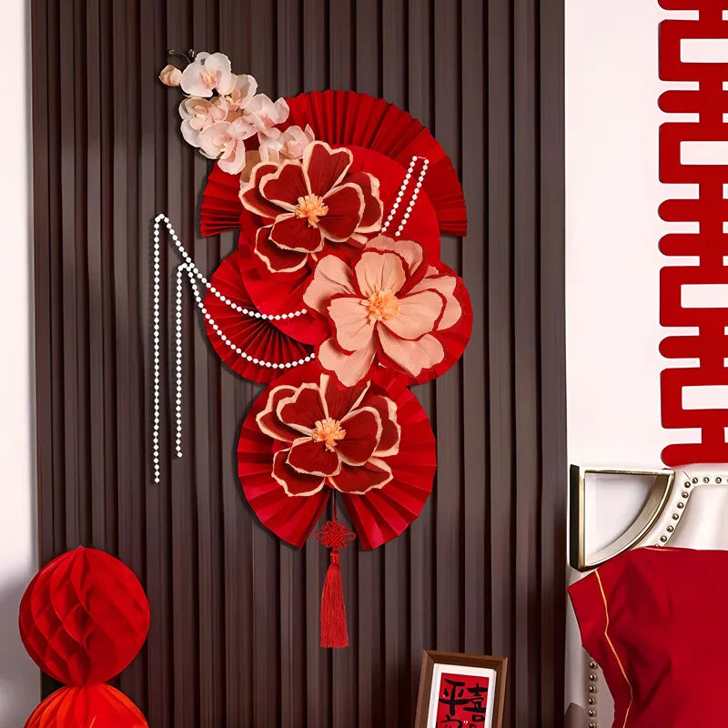 Chinese New Year 2026 Decoration Wall Hanging Decor Paper Folding Fan Sticker Wedding Party Decoration Spring Festival Supplies