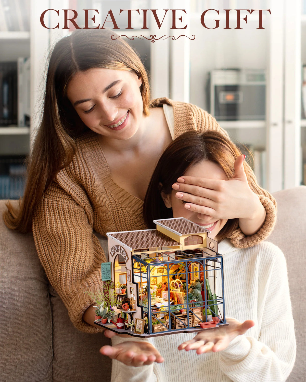 Rolife Wooden Dollhouse 3D Puzzle Toys Emily's Flower Shop DIY Miniature House Model Building Kit with LED Light for Home Decor Holiday Gift for Friends Adults