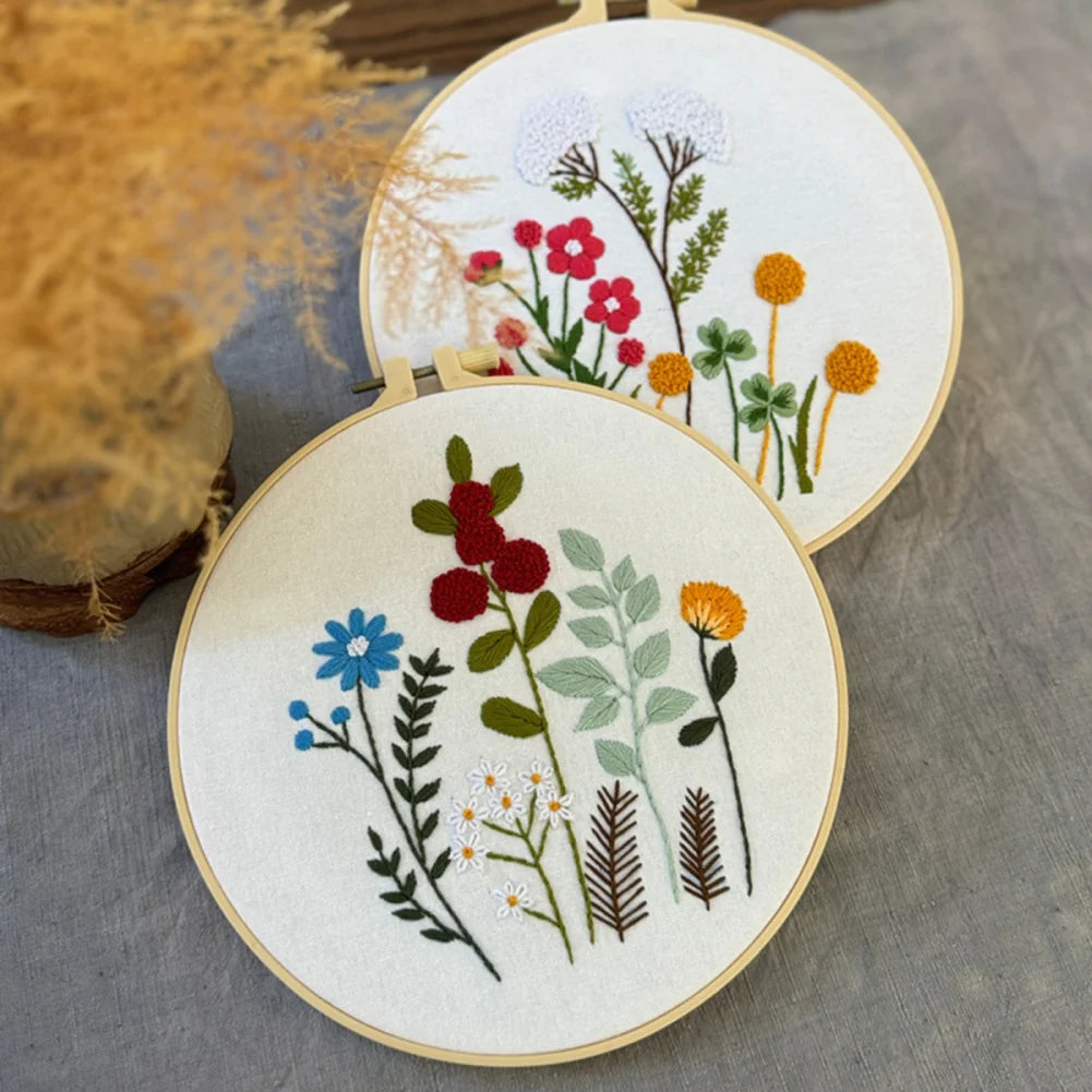 3pcs/set DIY Embroidery Starter Kits with Floral Flower Patterns Kit for Beginners Fabric Cross Stitch Kits for Adults