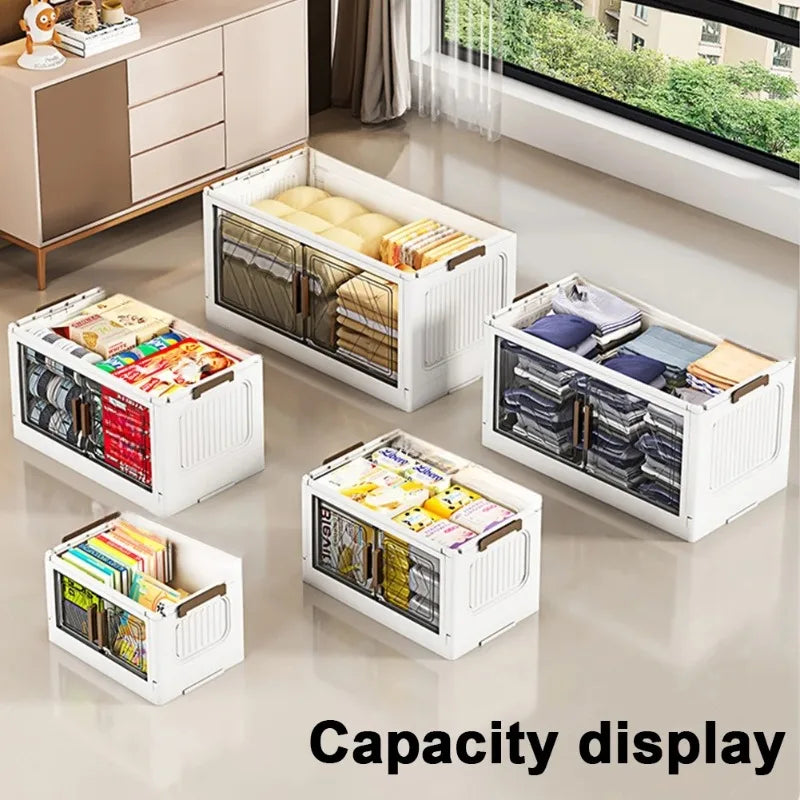 Stackable Storage Bins with Lids, 4 Tier Collapsible Clothes Storage Cabinet Cube Shelf with Wheel for Home Office Dorm Or