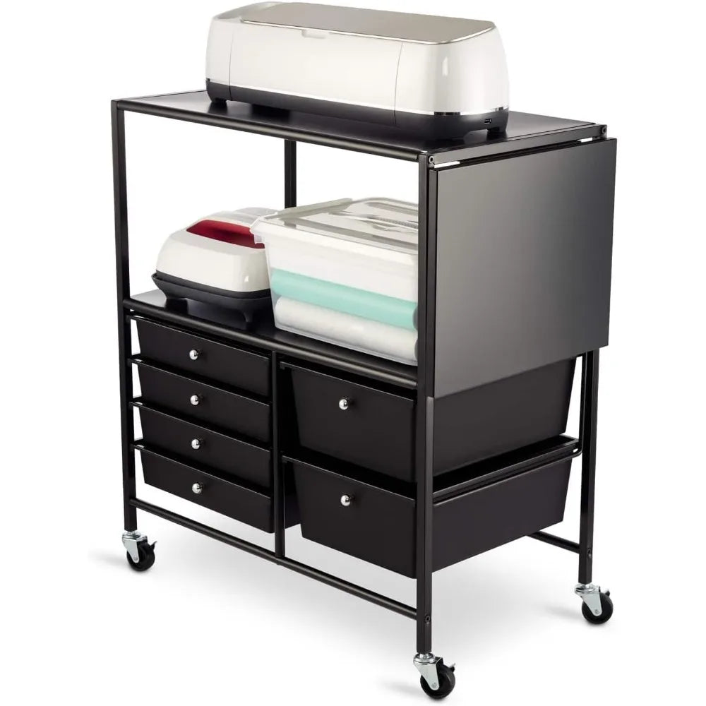 Essex Black Drawers & Rolling Cart with Tray and Extendable Table Multi-Functional Storage Cart