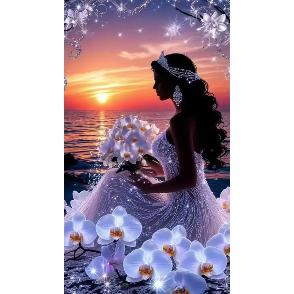 Diamond Painting Art 5D DIY Beautiful Elegant Woman Orchid Flowers Full Square Round Mosaic Rhinestone Handmade Cross Stitch