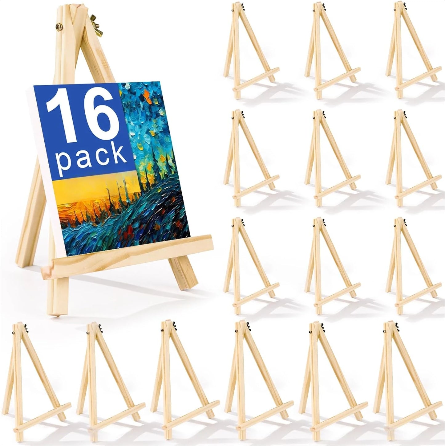 4 packs of 9-inch wooden easels, easel holders for painting canvases, arts and crafts painting party easels