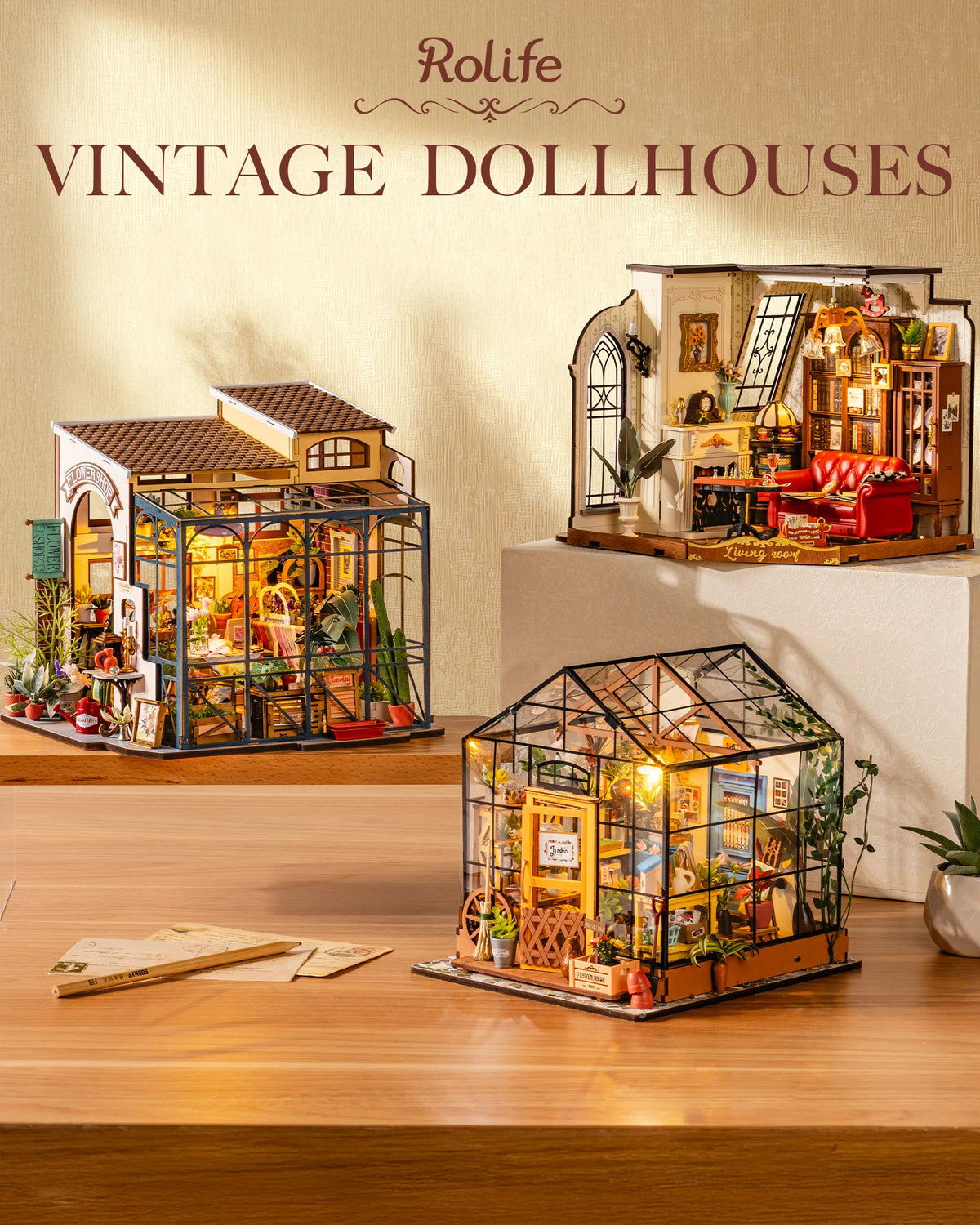 Rolife Wooden Dollhouse 3D Puzzle Toys Emily's Flower Shop DIY Miniature House Model Building Kit with LED Light for Home Decor Holiday Gift for Friends Adults