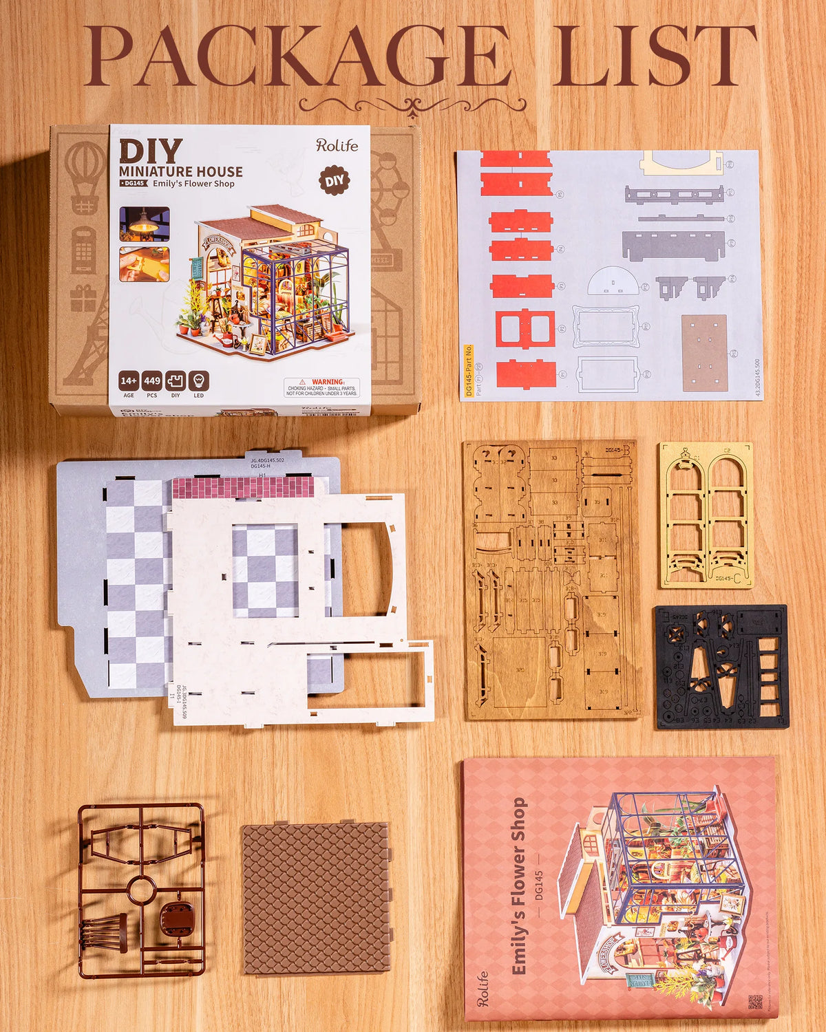 Rolife Wooden Dollhouse 3D Puzzle Toys Emily's Flower Shop DIY Miniature House Model Building Kit with LED Light for Home Decor Holiday Gift for Friends Adults