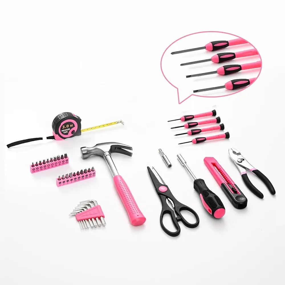 39 Piece All Purpose Basic Household Pink Tool Kit For Women - Small Tool Set With Toolbox Great For Home, Garage
