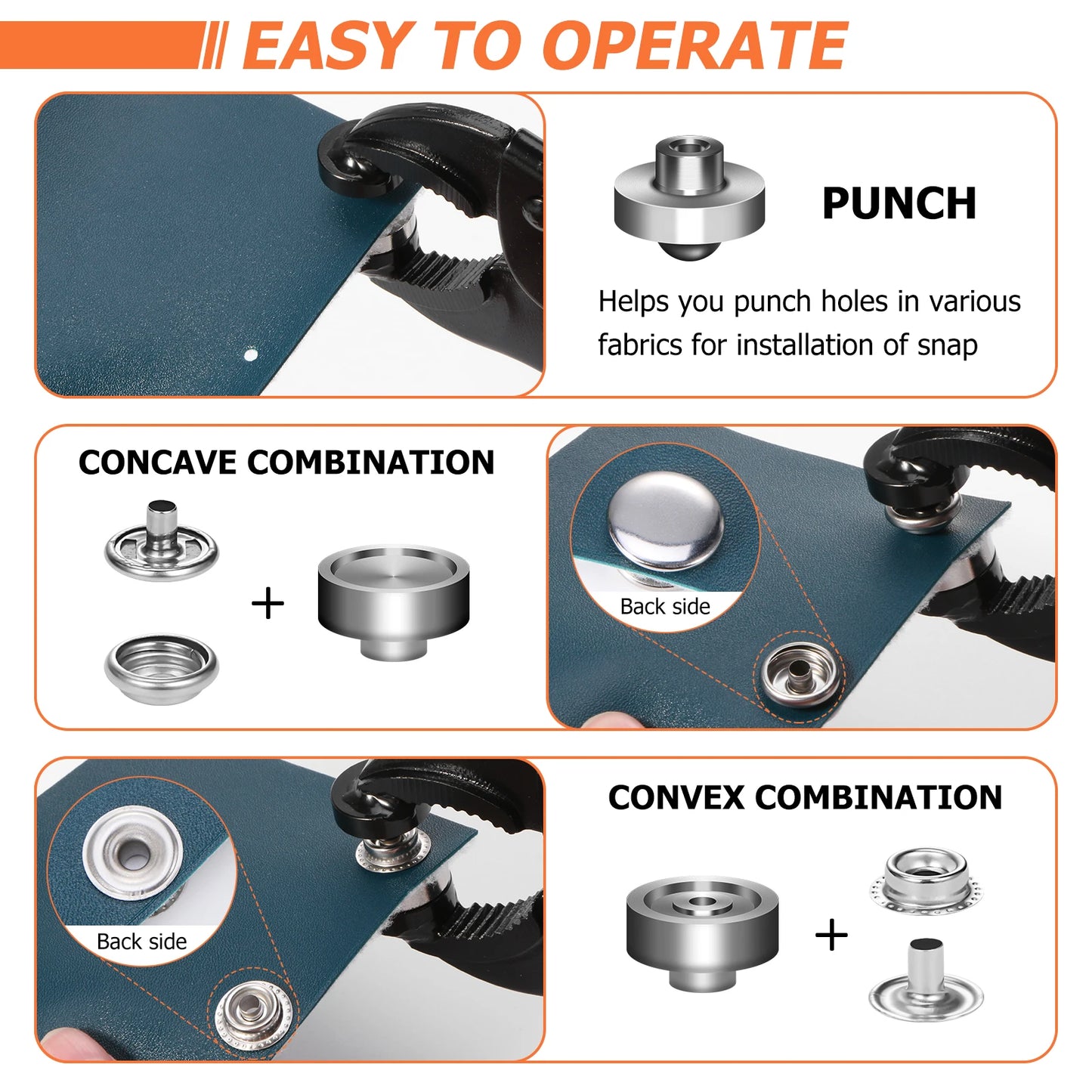 Heavy Duty Snap Fastener Tool kit Snap Button Tool Includes 80 Sets Marine Snaps