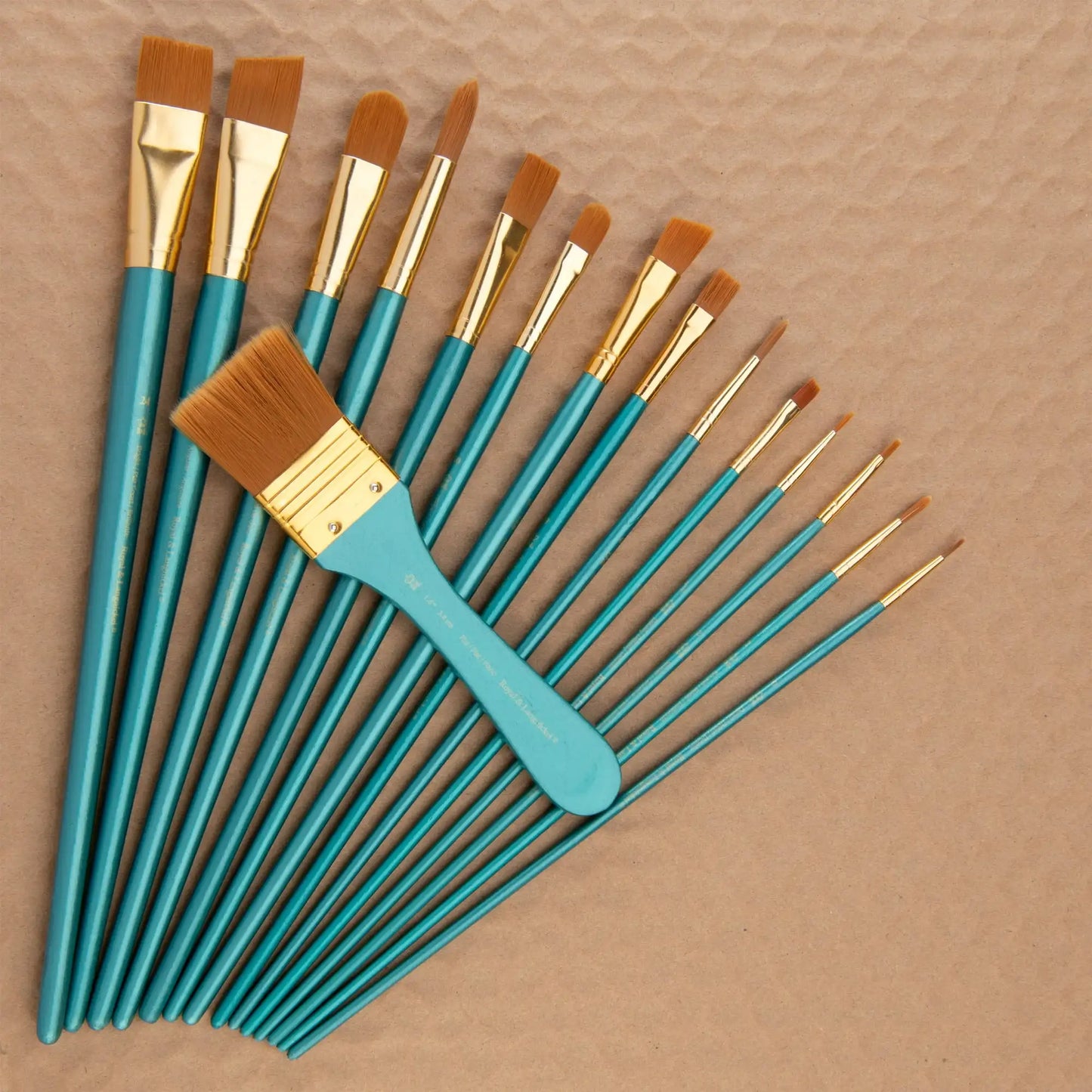 Royal & Langnickel - 15pc Long Handle, Brown Taklon All Media Paint Brush Set