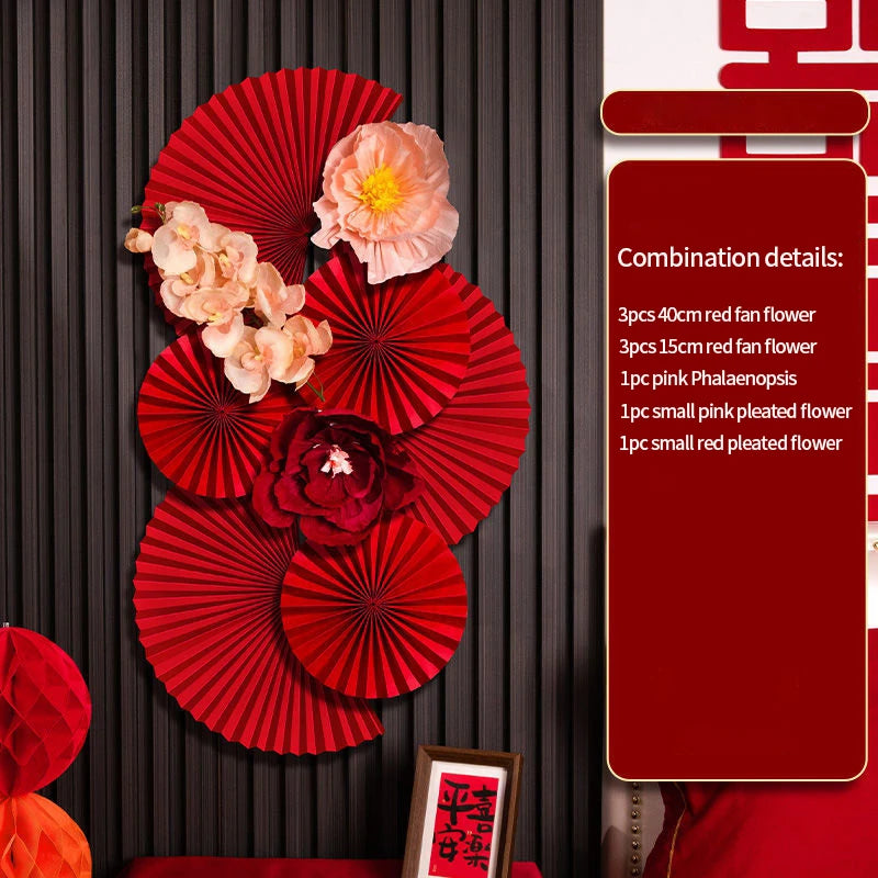 Chinese New Year 2026 Decoration Wall Hanging Decor Paper Folding Fan Sticker Wedding Party Decoration Spring Festival Supplies