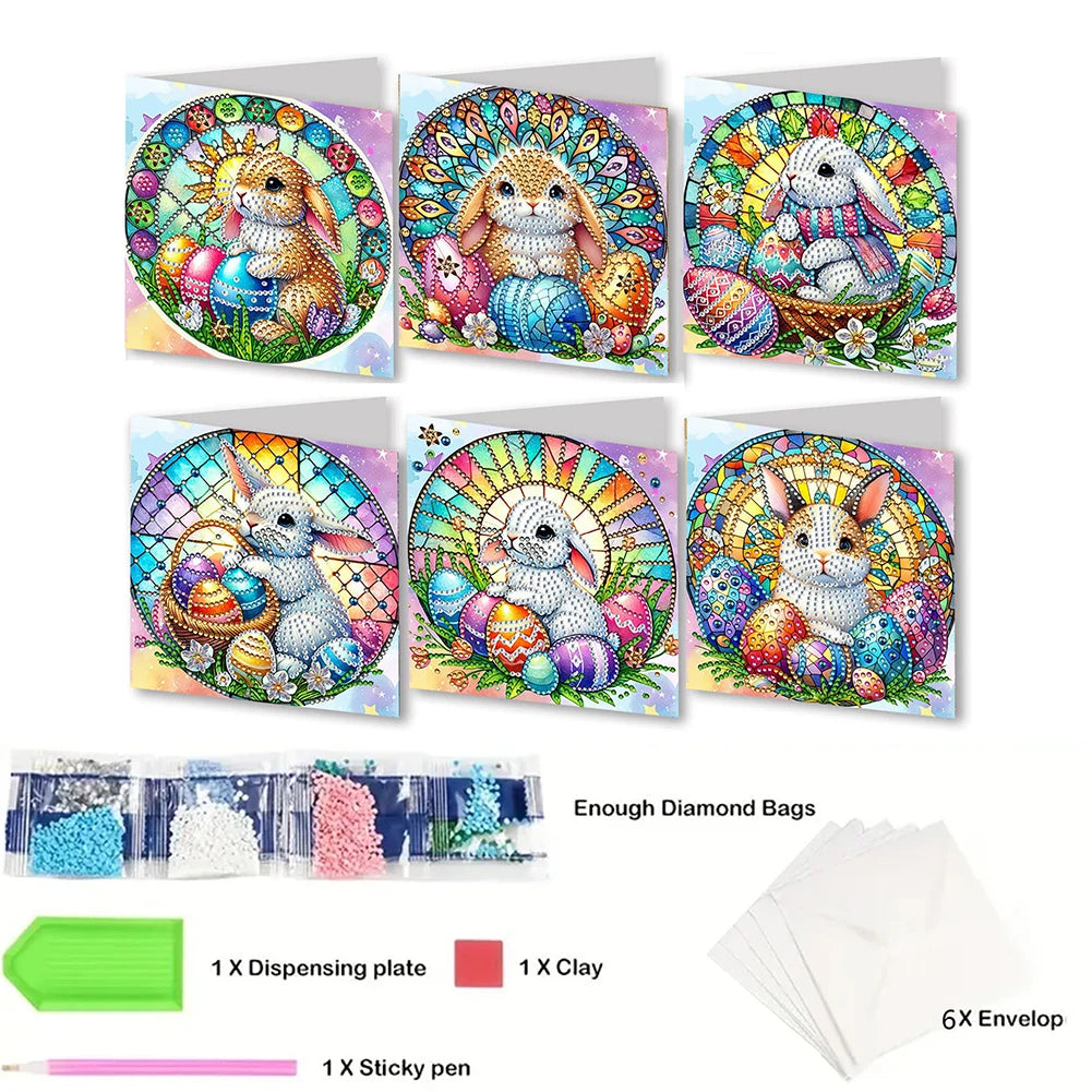 6Pcs Easter Egg DIY Diamond Painting Card Rhinestone Painting Card Kit Diamond Painting Greeting Card for Holiday Party Favors