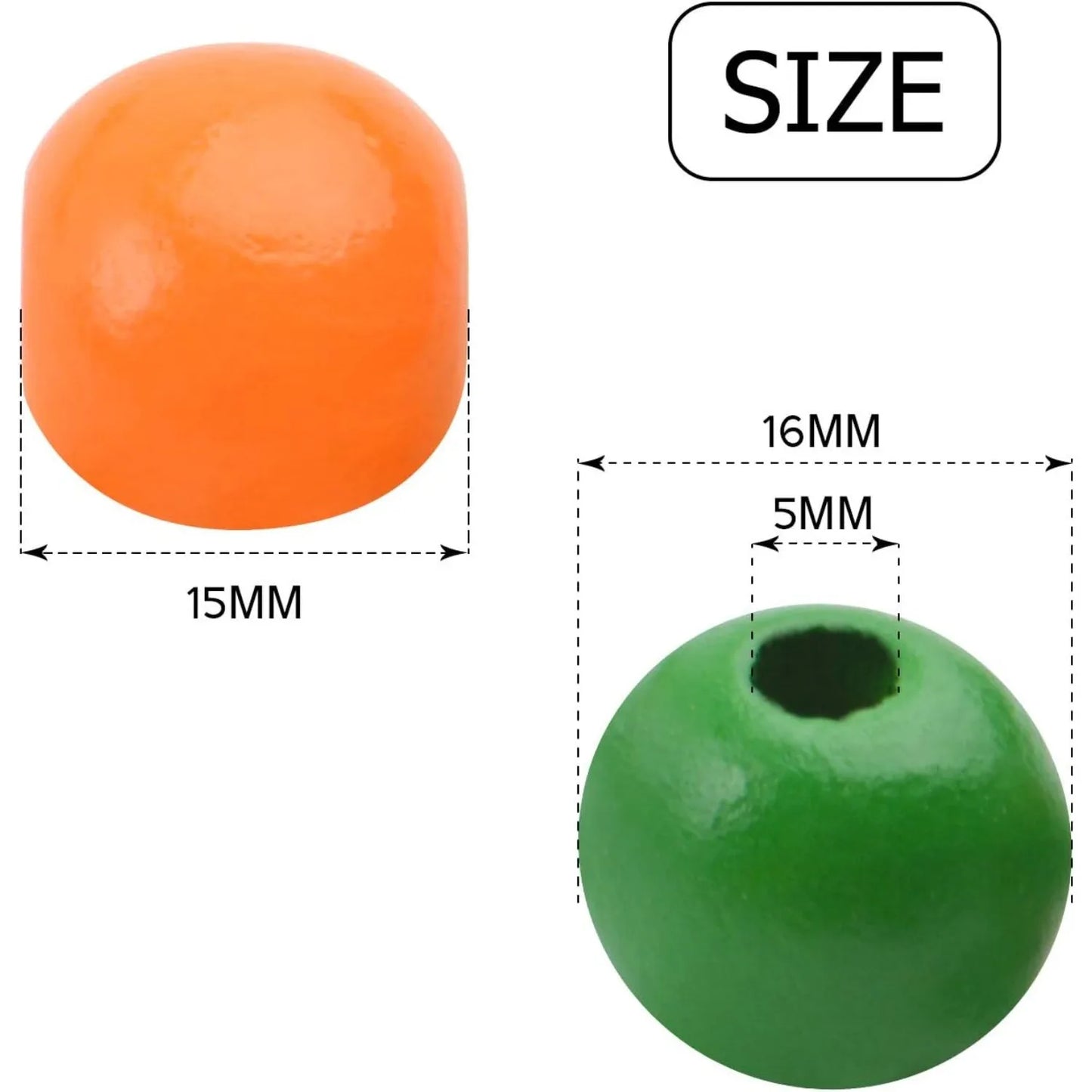 Wooden Beads Bulk,100pcs 16mm Wooden Beads Colourful Wood Beads Loose Round Balls with 5mm Hole for Arts Crafts Jewelry DIY