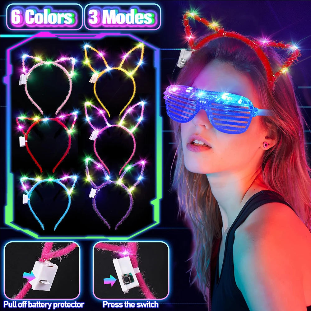 138pcs/Set Glowing Festival Party Kit - Includes 100 Glow Sticks, 12 Pairs of Neon Glasses, 20 Finger Lights, 6 Headbands, Chris