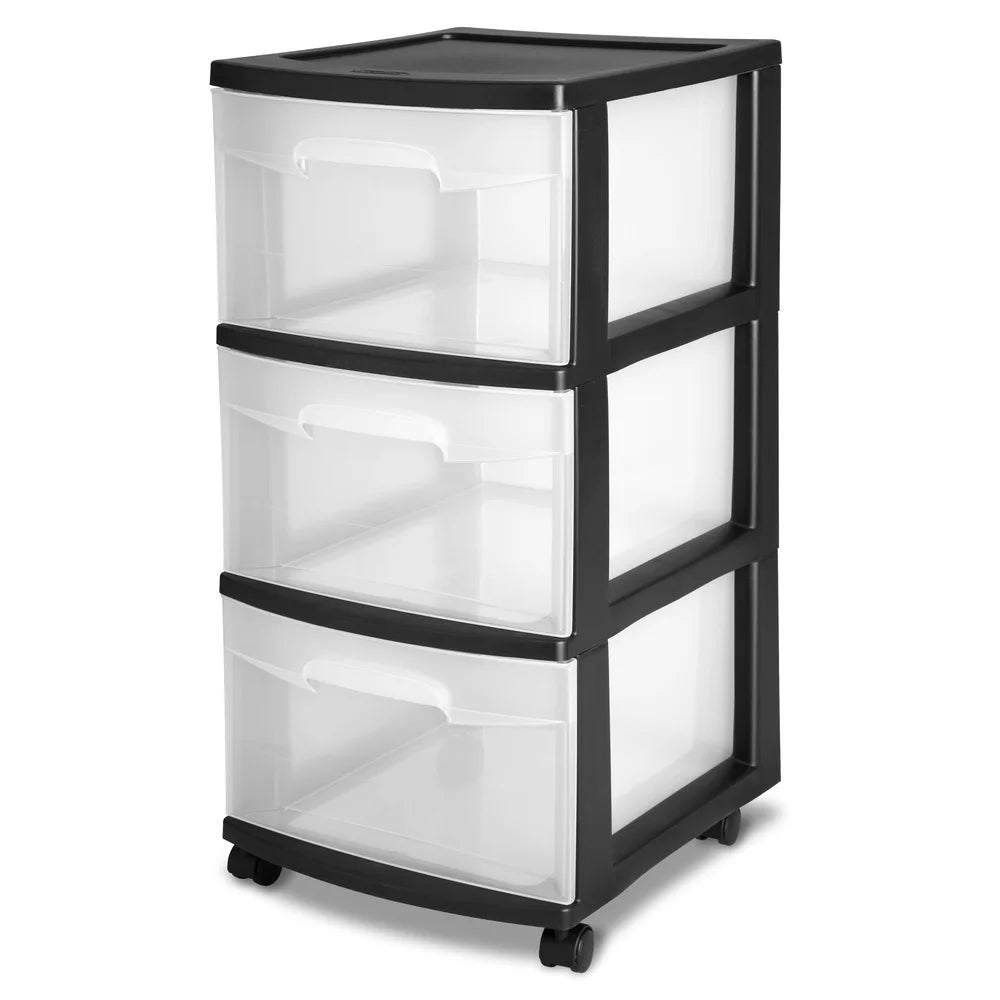 3 Drawer Plastic Storage Cart with Clear Drawers Rolling Organizer Craft Room Portable Storage Solution