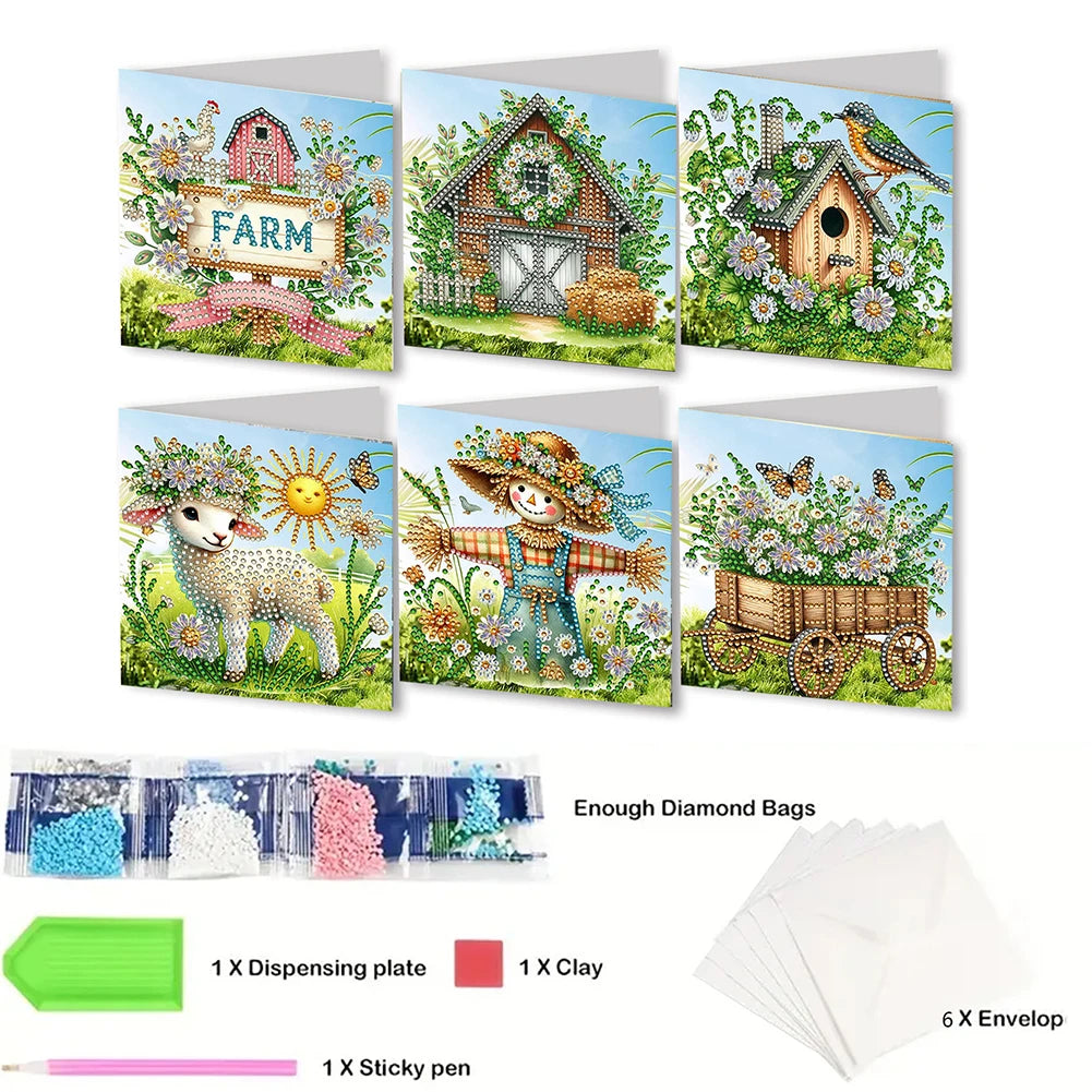 6Pcs Easter Egg DIY Diamond Painting Card Rhinestone Painting Card Kit Diamond Painting Greeting Card for Holiday Party Favors