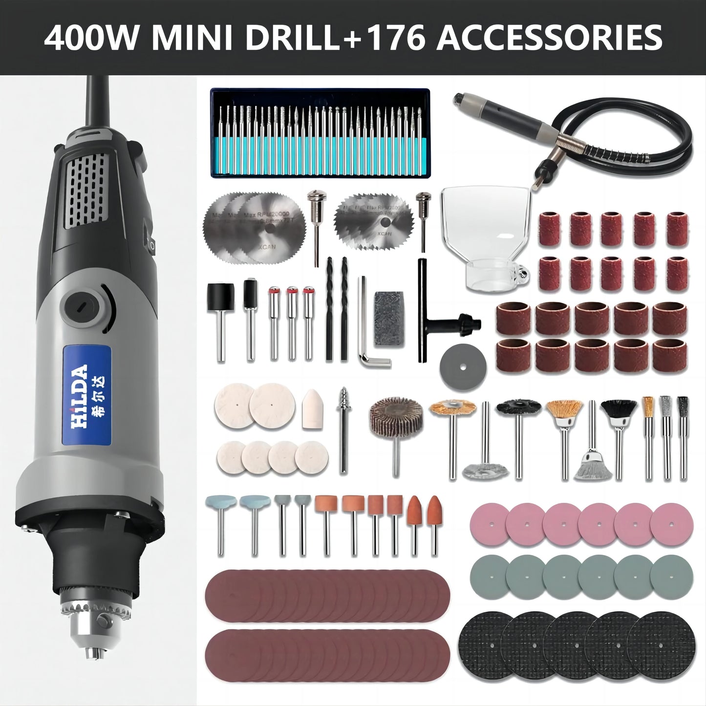 HILDA 500W Rotary Tool Variable Speed Rotary Tool Accessories Kit Cutting Detail Sanding Engraving Wood Carving and Polishing
