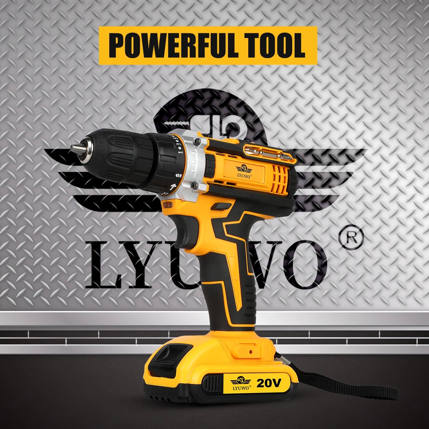 LYUWO 20V 0.8-10mm Cordless Drill Lithium Battery Rechargeable Multifunctional Drill, Dual Speed Power Tool With Two Drill Bits