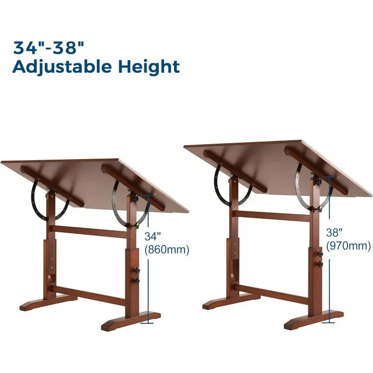 Popular.30" x 42" Extra-Large Artist Drafting Table, Adjustable Height & Angle, Solid Pine Wood Drawing Table, Art Table for Adu