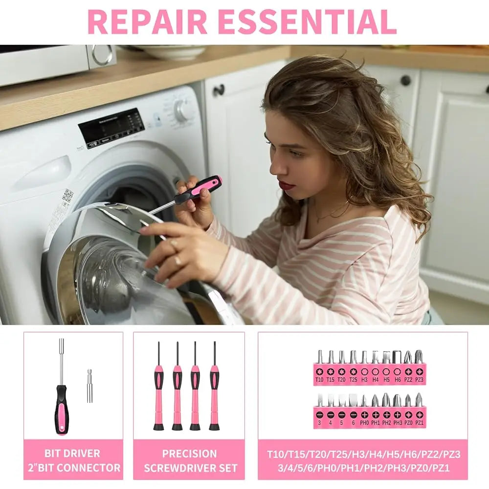 39 Piece All Purpose Basic Household Pink Tool Kit For Women - Small Tool Set With Toolbox Great For Home, Garage