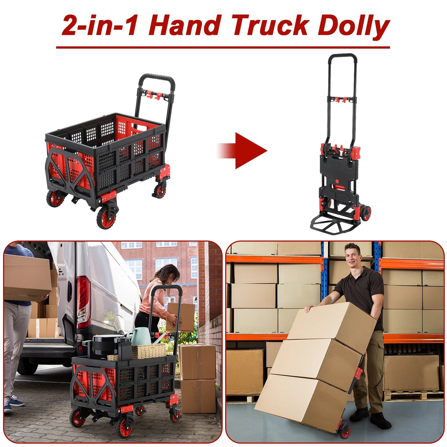 Hand Truck Dolly, 2-in-1Platform Cart Dolly
