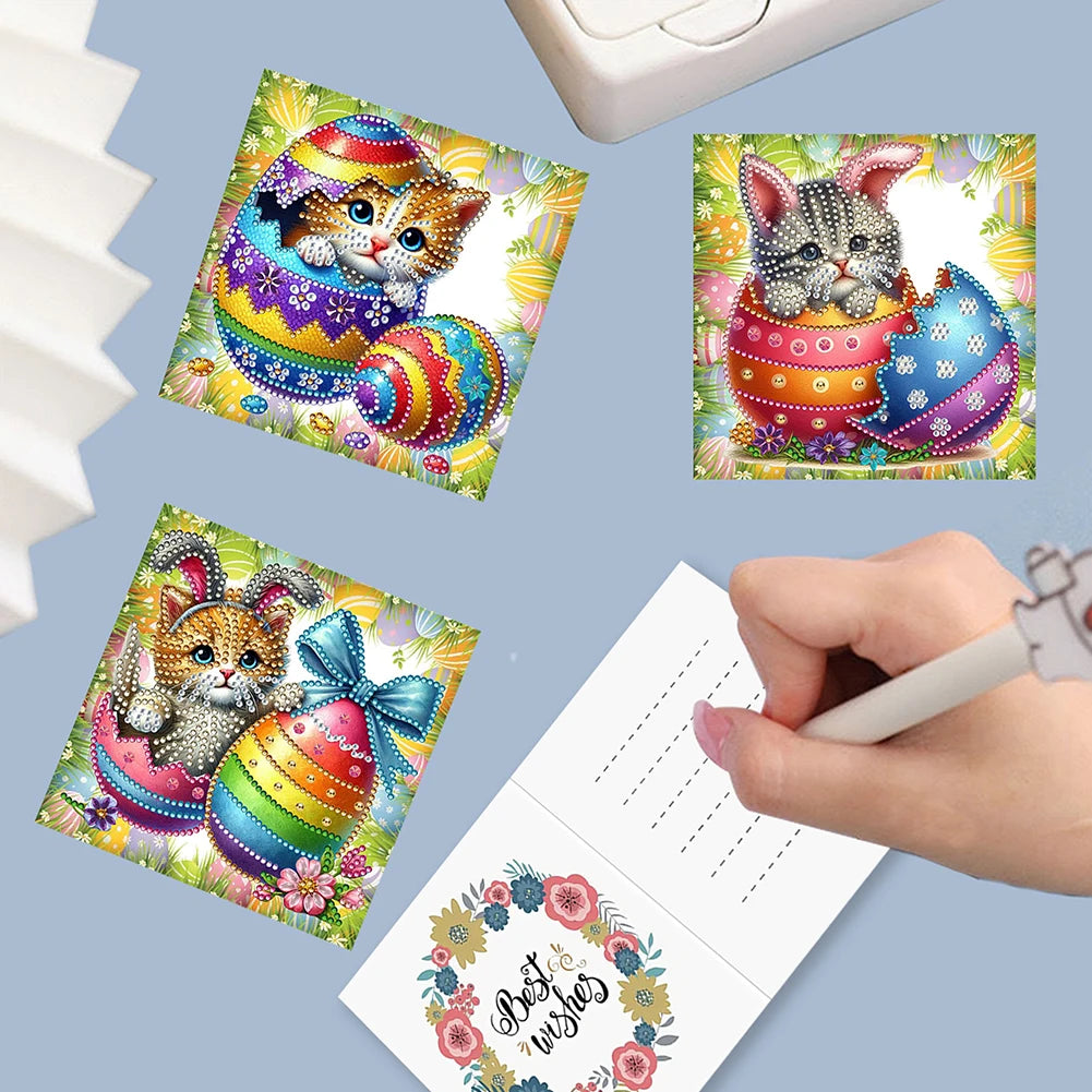 6Pcs Easter Egg DIY Diamond Painting Card Rhinestone Painting Card Kit Diamond Painting Greeting Card for Holiday Party Favors