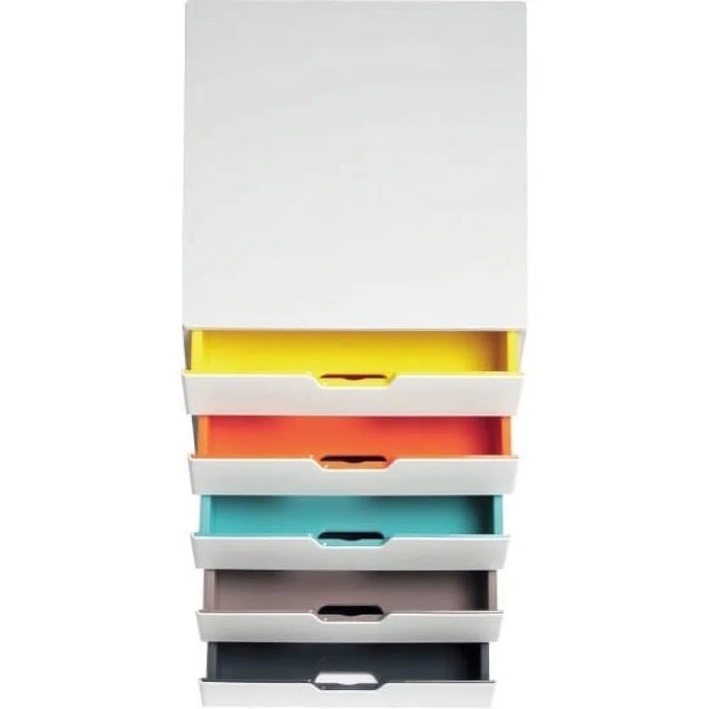 5 Drawer Desktop Storage Box Stackable Organizer with Transparent Labeling Durable Plastic Skid-Proof Feet Office Craft Supplies