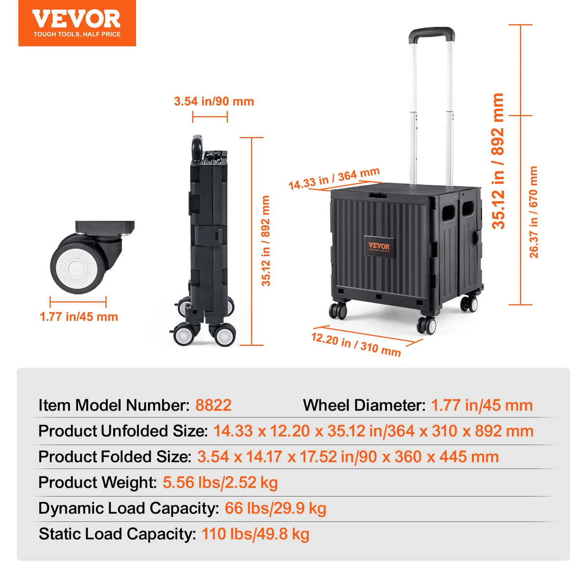 SucceBuy Folding Portable Crate Handcart with Telescope Handle Wheels