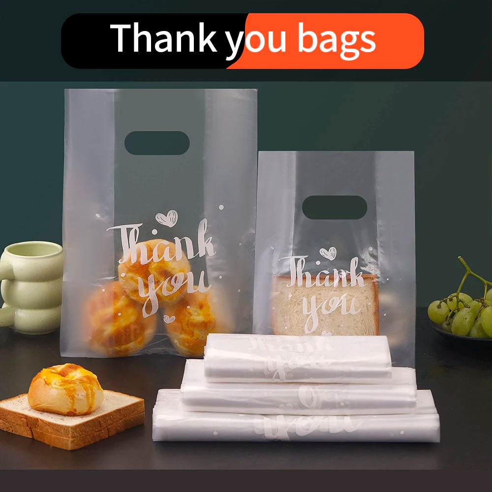 S:500/M:300/L:200Pcs Thank You Gift Bags - Perfect For Bread, Candy, Snacks, And Desserts, Clothes- Plastic Carrier Bags packing