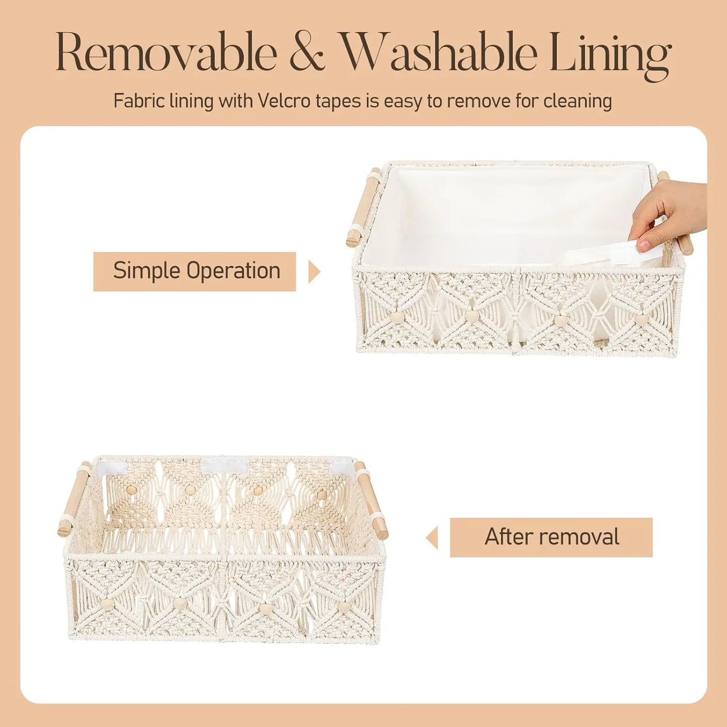 Boho Storage Baskets For Organizing 5 Pcs Macrame Decorative Hand Woven Storage Bins With Natural Wooden Handles Beads Box