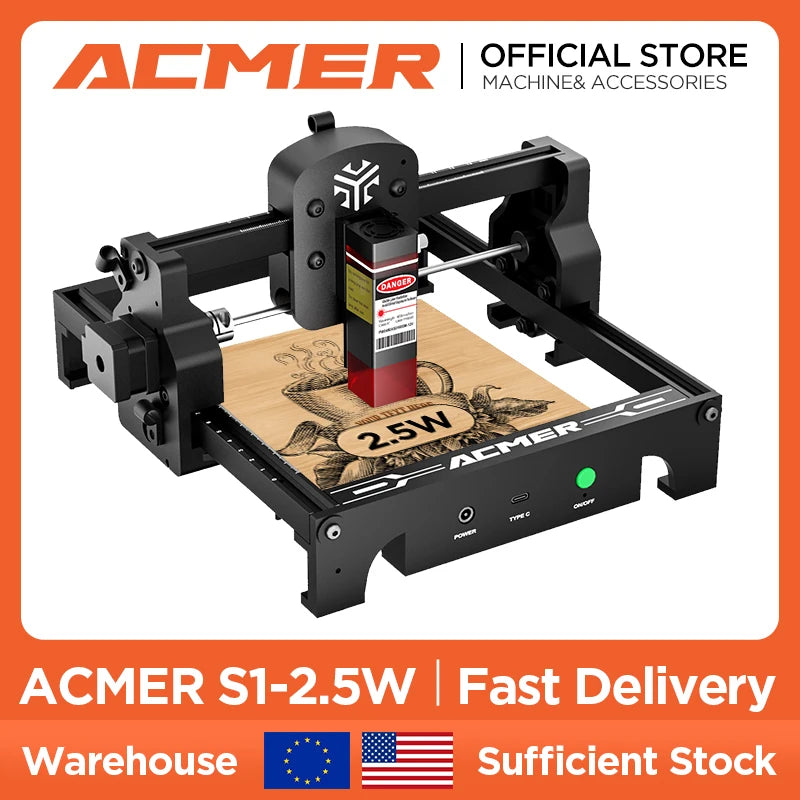 ACMER S1 2W Mini Laser Engraver 3W Laser Engraving Machine For DIY Painted Dog Tag Leather Wooden Plastic Logo CNC Machine