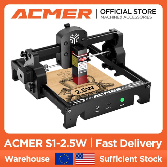 ACMER S1 2W Mini Laser Engraver 3W Laser Engraving Machine For DIY Painted Dog Tag Leather Wooden Plastic Logo CNC Machine