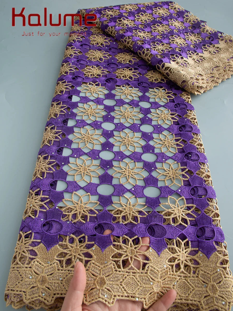 Kalume Latest Lace Fabric 2025 High Quality Lace 5 Yards Nigerian Guipure Cord Lace Fabrics for Luxury Dresses Sewing F3667