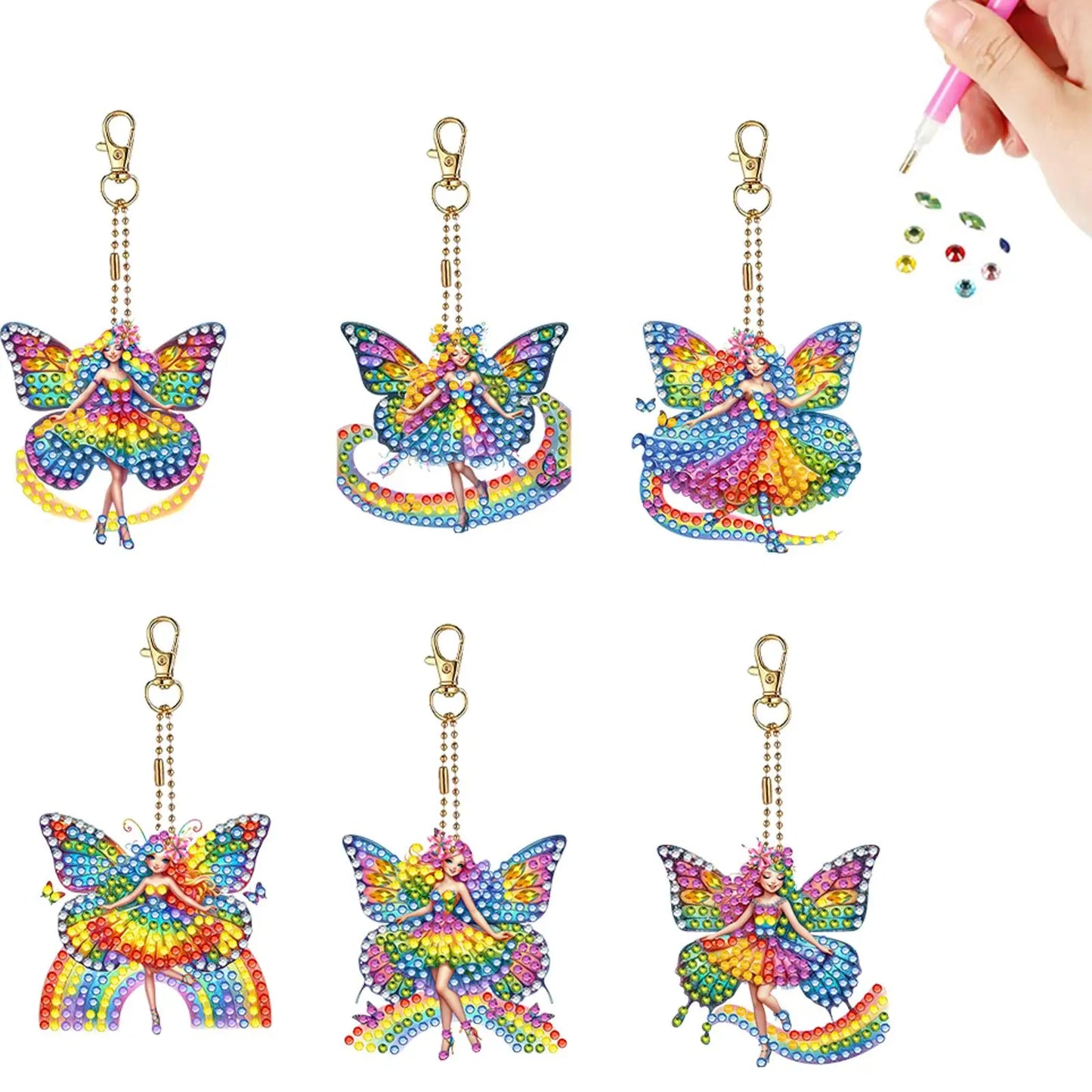 6Pcs Double Sided Special Shape Easter Series Diamond Painting Keychain Diamond Painting Art Keychain Pendant for Party Supplies