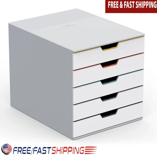 5 Drawer Desktop Storage Box Stackable Organizer with Transparent Labeling Durable Plastic Skid-Proof Feet Office Craft Supplies