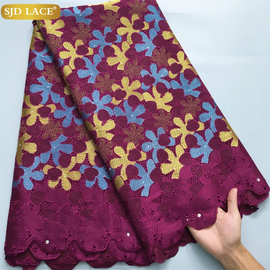 SJD LACE African Nigerian Cotton Lace Fabrics 5 Yards 2026 High Quality Swiss Cotton Lace for Sewing Party Women DIY Dress 4016