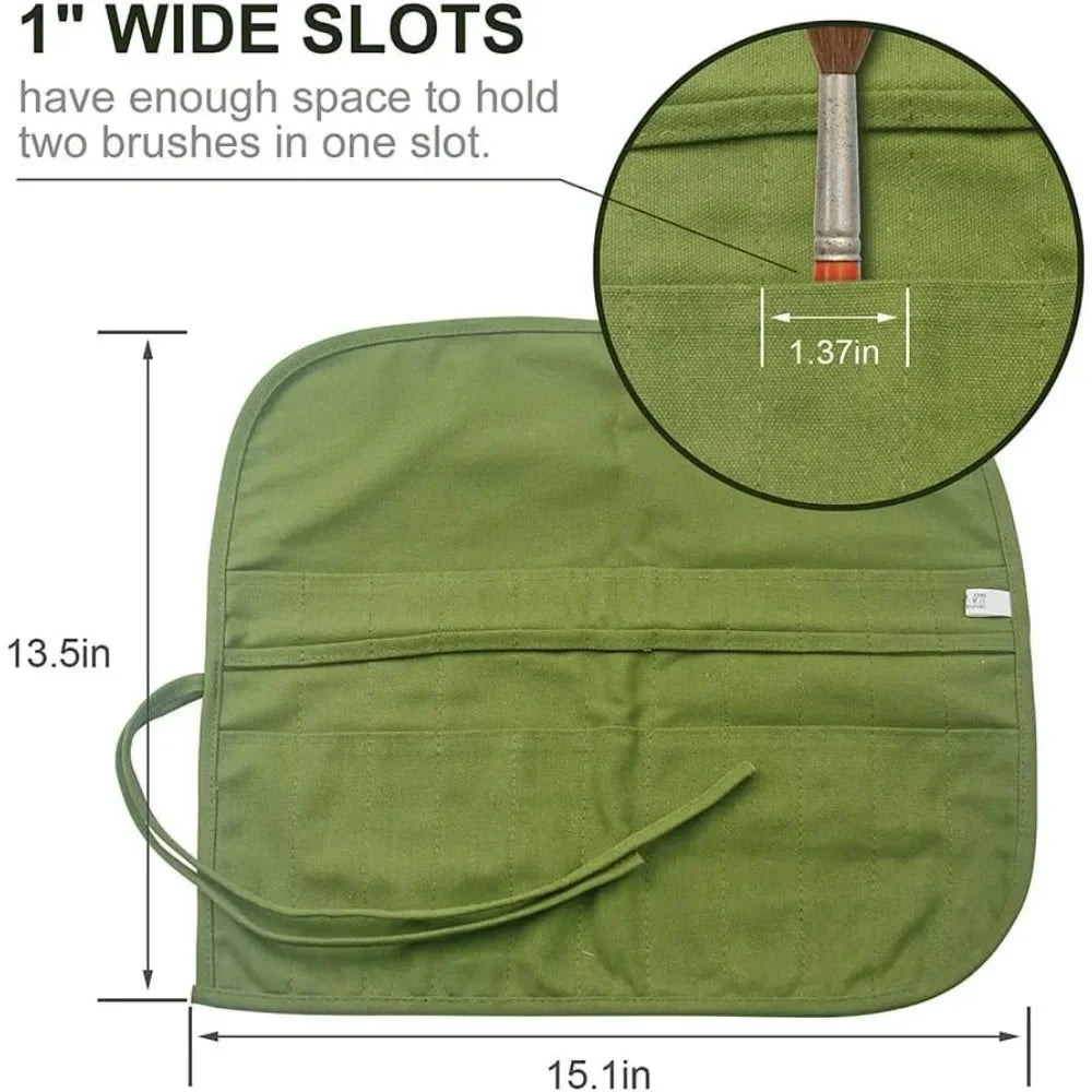 22 pocket canvas paint brush organizer holder acrylic oil watercolor gouache artist paint brush roll canvas bag
