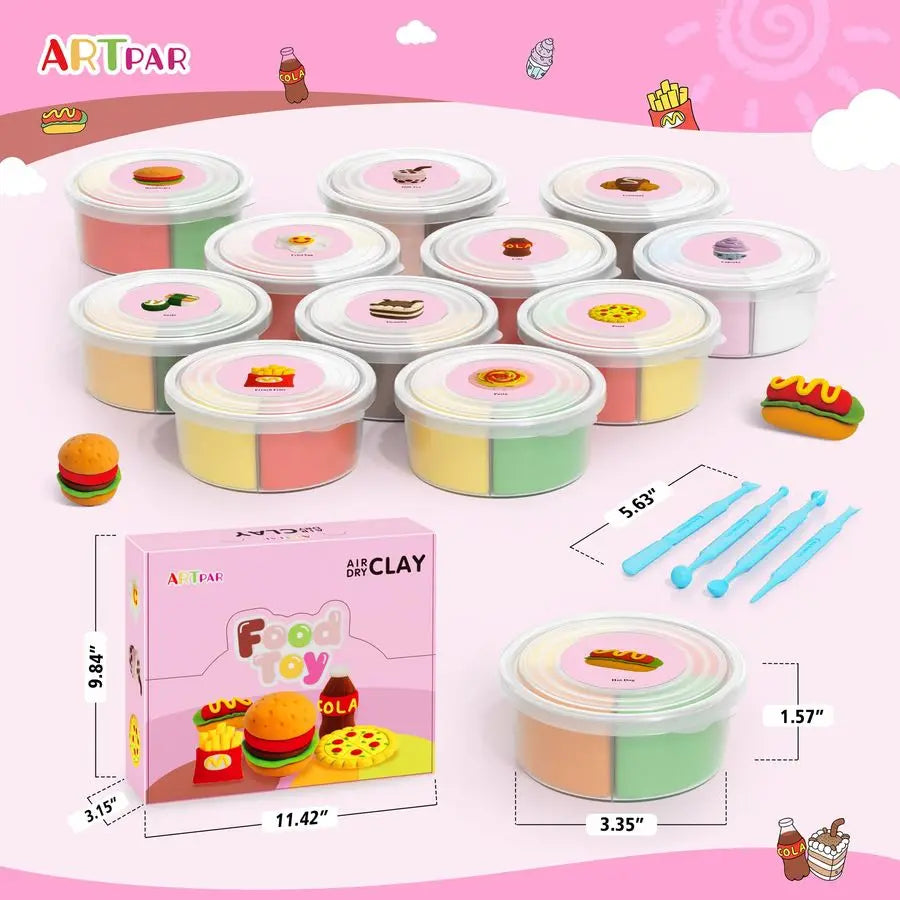 Dry Clay Kit for Kids,12 Box Mini Food Modeling Magic Clay Sculpting Set,Safe NonSticky,Ultra Light amp Soft,Arts amp Crafts Fun