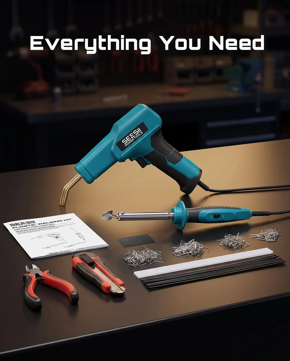 SEESII 150W Plastic Welding Machine Kit 2 in 1 Hot Stapler Plastic Repair Kit with 60W Soldering Iron Hot Stapler Welding Soldering Iron Garage Tool For Car Bumper Crack