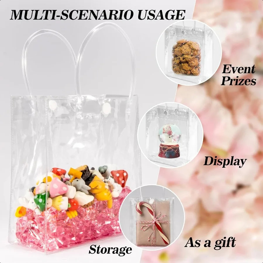 Clear PVC Gift Bags with Handles 10 PCS PVC Party Favor Bags Transparent Party Favour Plastic Gift Bags 5.9X6.3 Inches Clear Mi