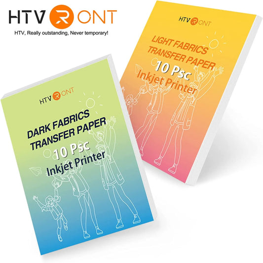 HTVRONT 20pcs Light &Dark Fabric 8.5x11in Heat Transfer DIY Cotton T-Shirt Iron On Transfer Paper for Inkjet Printer