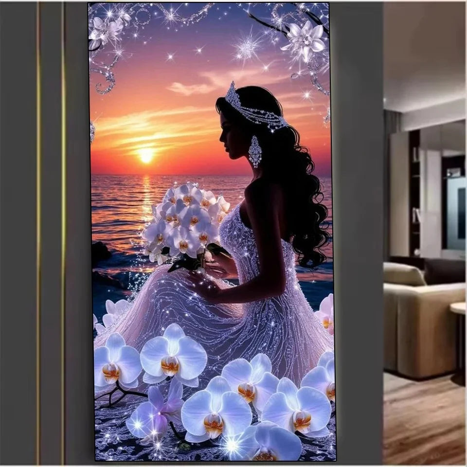 Diamond Painting Art 5D DIY Beautiful Elegant Woman Orchid Flowers Full Square Round Mosaic Rhinestone Handmade Cross Stitch