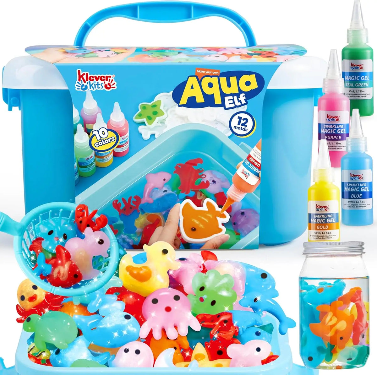 JOYFY Aqua Elf Water Gel Kit Magic Fairy Water Toy Kit with 10 Magic Gels 12 Sea Creature Molds for Presents Birthday Gifts
