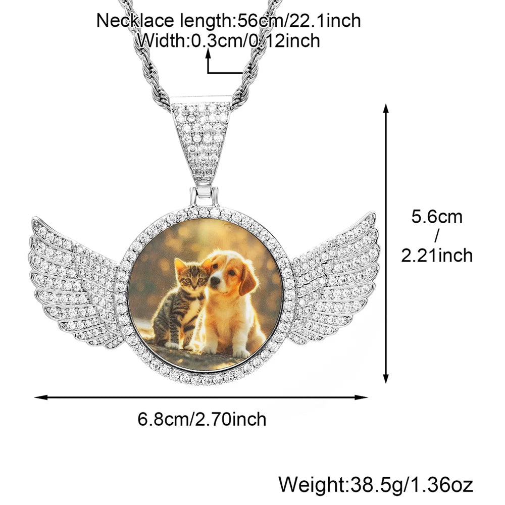 Hip Hop Custom Made Photo Iced Out Bling Cubic Zircon Round Necklace & Pendant For Men Jewelry With Tennis Chain