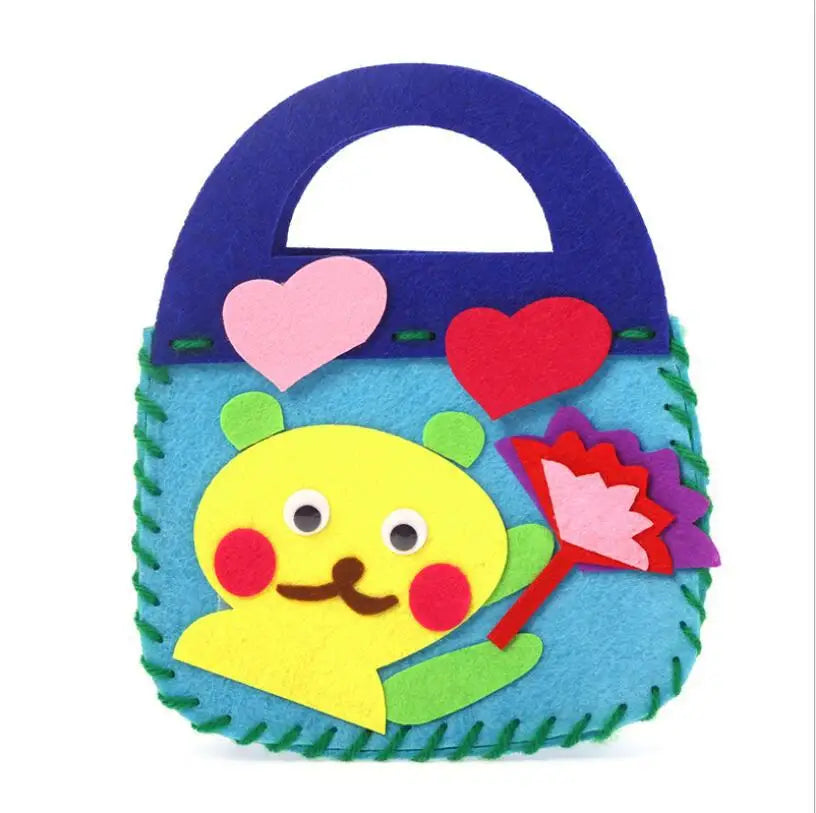 Sewing Joy Handmade Bag Cartoon Fabric Handbags Set DIY Sewing Toys  Non-woven Animal Butterfly Flower Bags Girls Craft Gifts