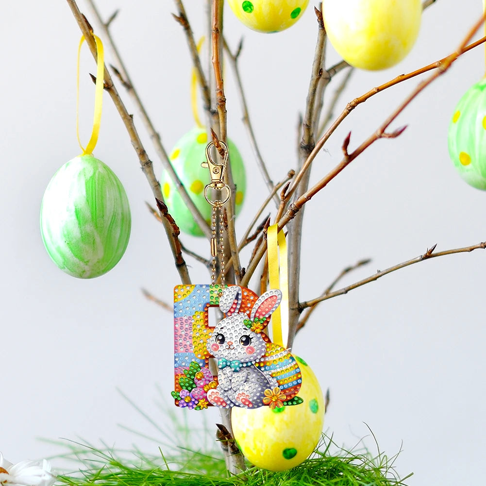 Easter Diamond Art Keychain Ornaments Double Sided Diamond Painting Keychain Kits 5D Diamond Art Keychain for Beginners
