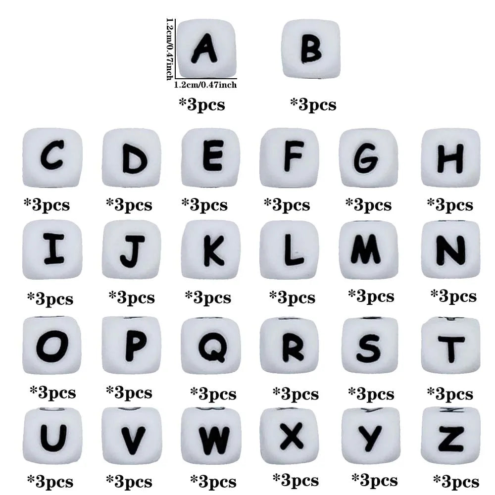 78pcs 12mm Silicone letter beads for DIY Key Chains Necklaces Bracelets Bag Chains Pen Beads Loose Beads Focus Bead