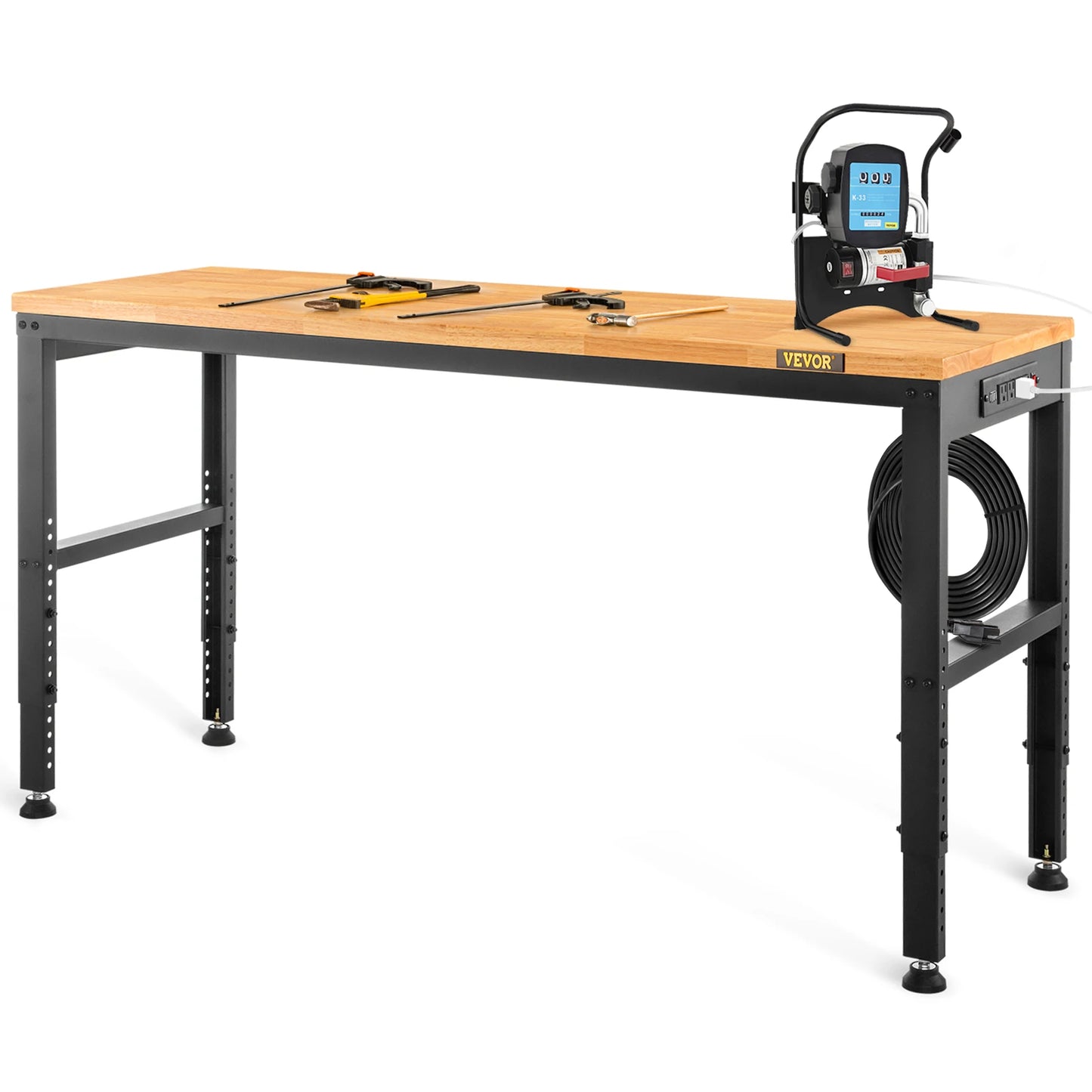 SucceBuy 72cm  Workbench Adjustable Height Oak Wood Hardwood Top Work Table 900KG Capacity for Office Home Workshop